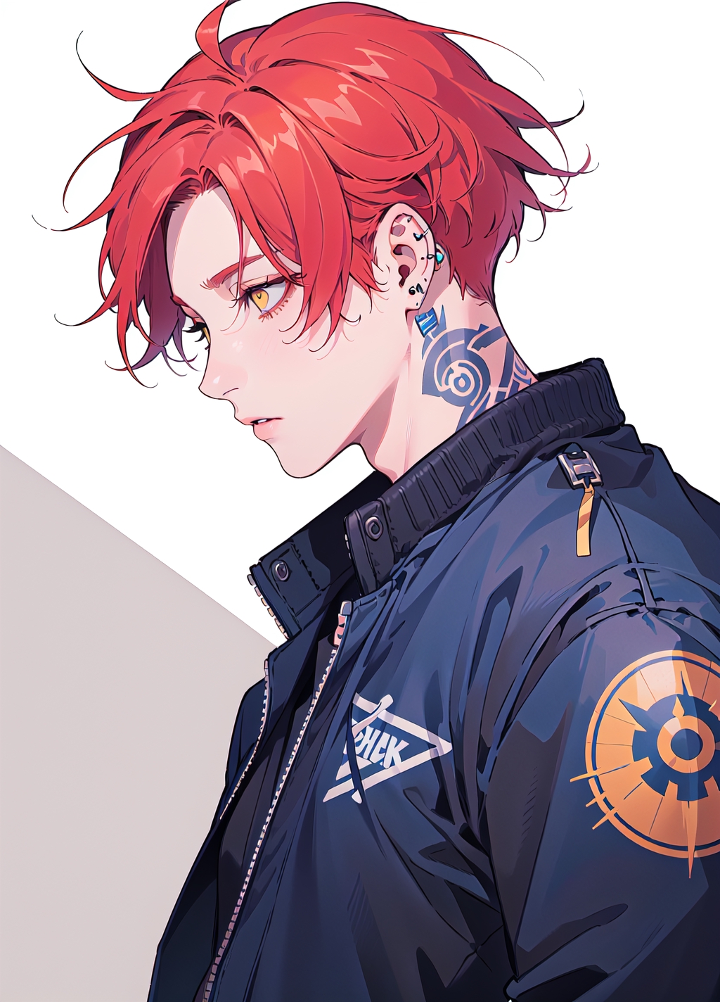 Anime boy with dark blue eyes and white spiky hair