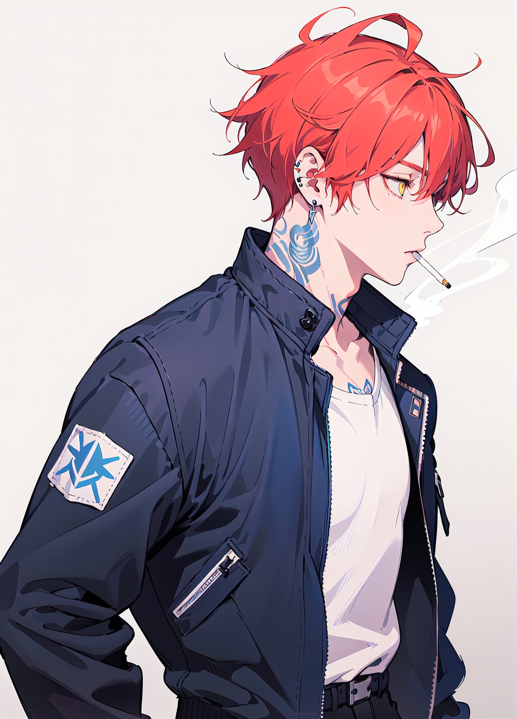 Anime boy with dark blue eyes and white spiky hair