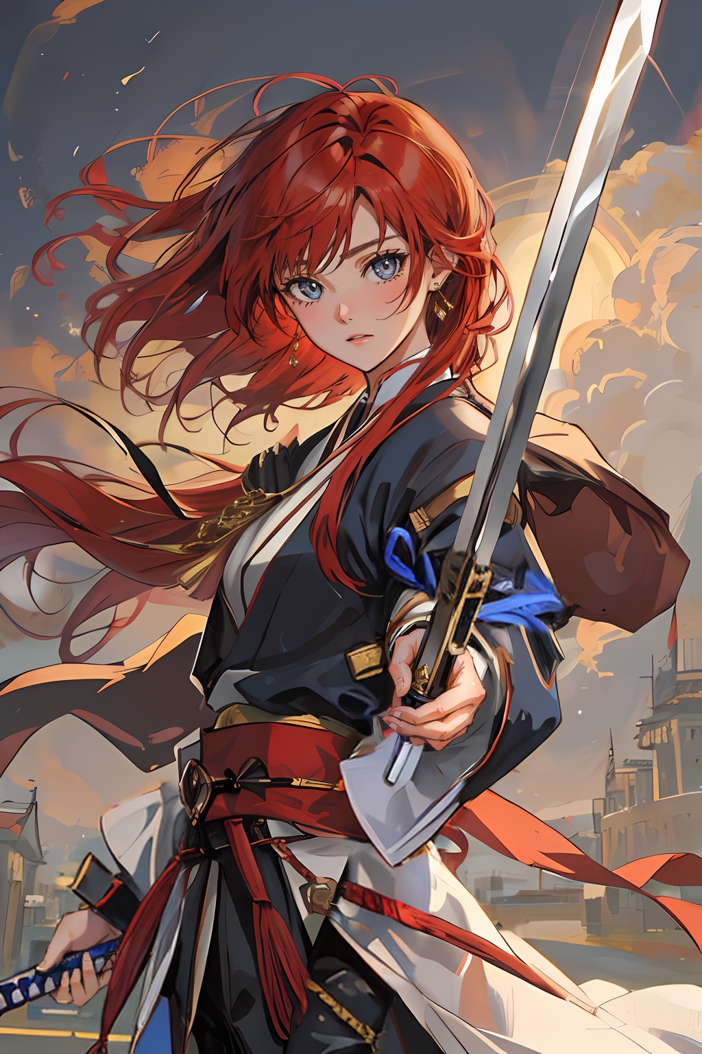 cyberpunk anime samurai with red hair, japanese, | Stable Diffusion |  OpenArt