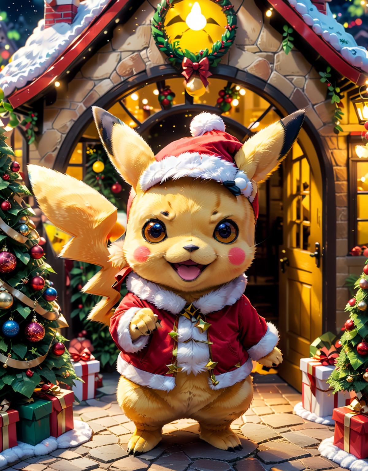 Christmas and New Year Decoration Design with Pikachu Pokemon Theme,  Japanese Cartoon, with Background of Large Christmas Tree in Editorial  Image - Image of large, cartoon: 301961985