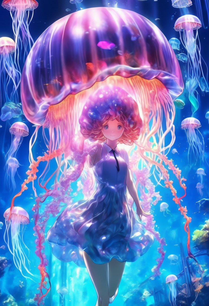 Wallpaper girl, jellyfish, underwater world, anime, art hd, picture, image