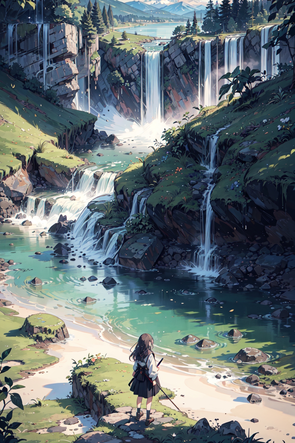 Waterfall Anime Autumn Forest Advertisement Neon Light Stock Illustration -  Illustration of nature, landscape: 295462421