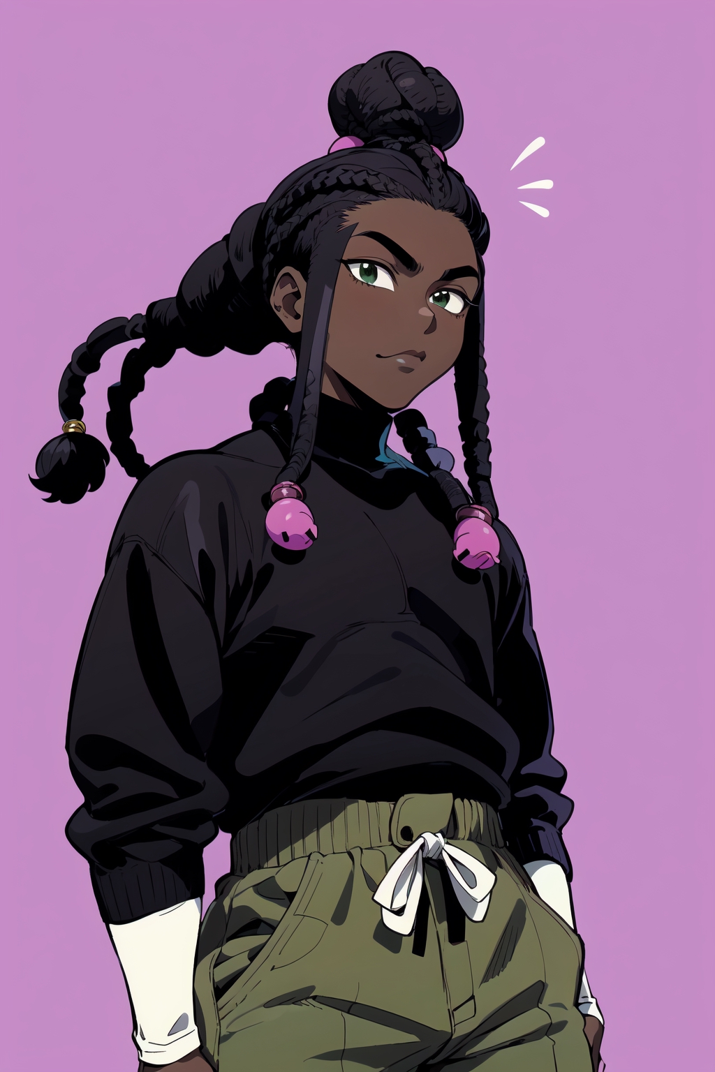 Handsome Black Anime Warrior with Curly Hair · Creative Fabrica