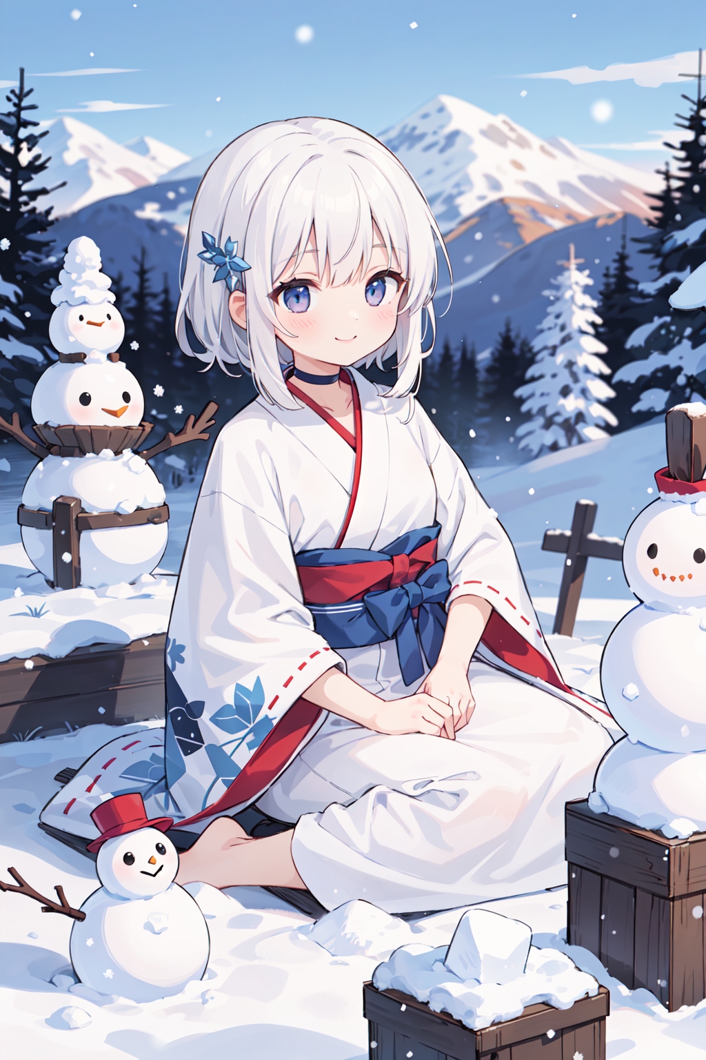 original characters, Tsuinpō, Twinpoo, coats, dark hair, anime, anime  girls, miniskirt, scarf, portrait display, school uniform, umbrella, snowman,  snow | 1414x2000 Wallpaper - wallhaven.cc