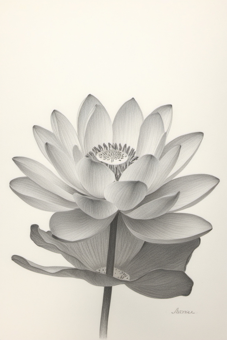 Swan and Lotus Flower Pencil Sketch - Etsy