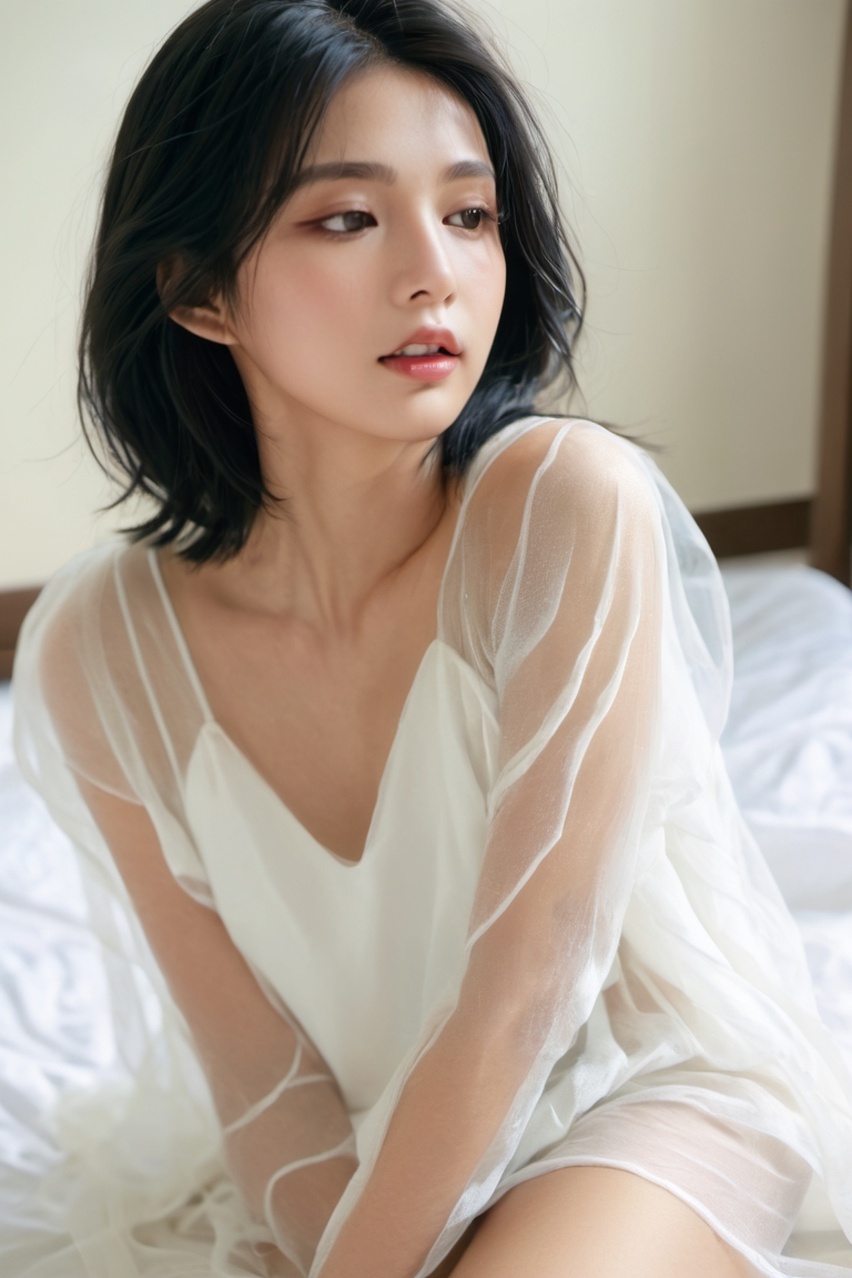 noxious-raven0: an Asian woman wearing an white see-through dress