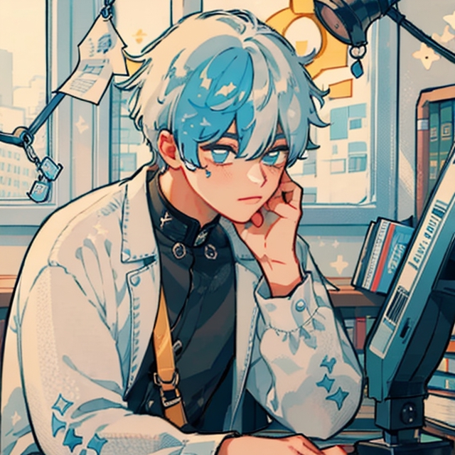 Premium AI Image | a confident and charismatic anime boy with spiky blue  hair