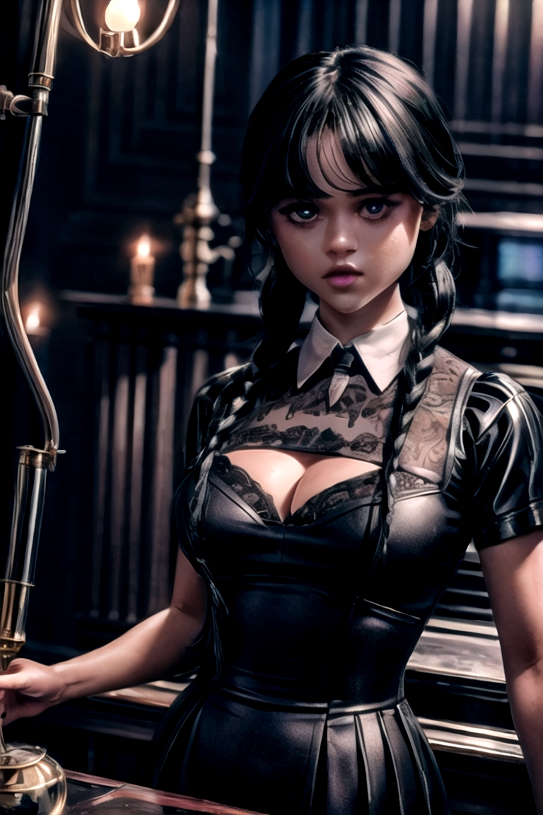 Bikini black School Uniform Cosplay wednesday Addams Family Netflix Big  Breast full Body Gothic Smile - AI Generated Artwork - NightCafe Creator