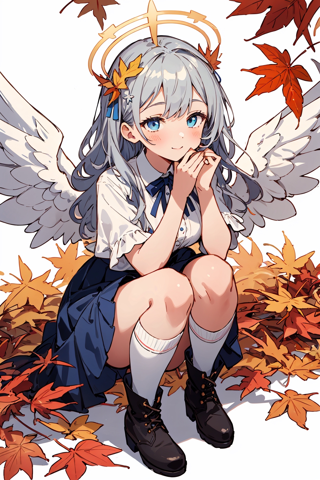 anime angel girl with white hair and blue eyes