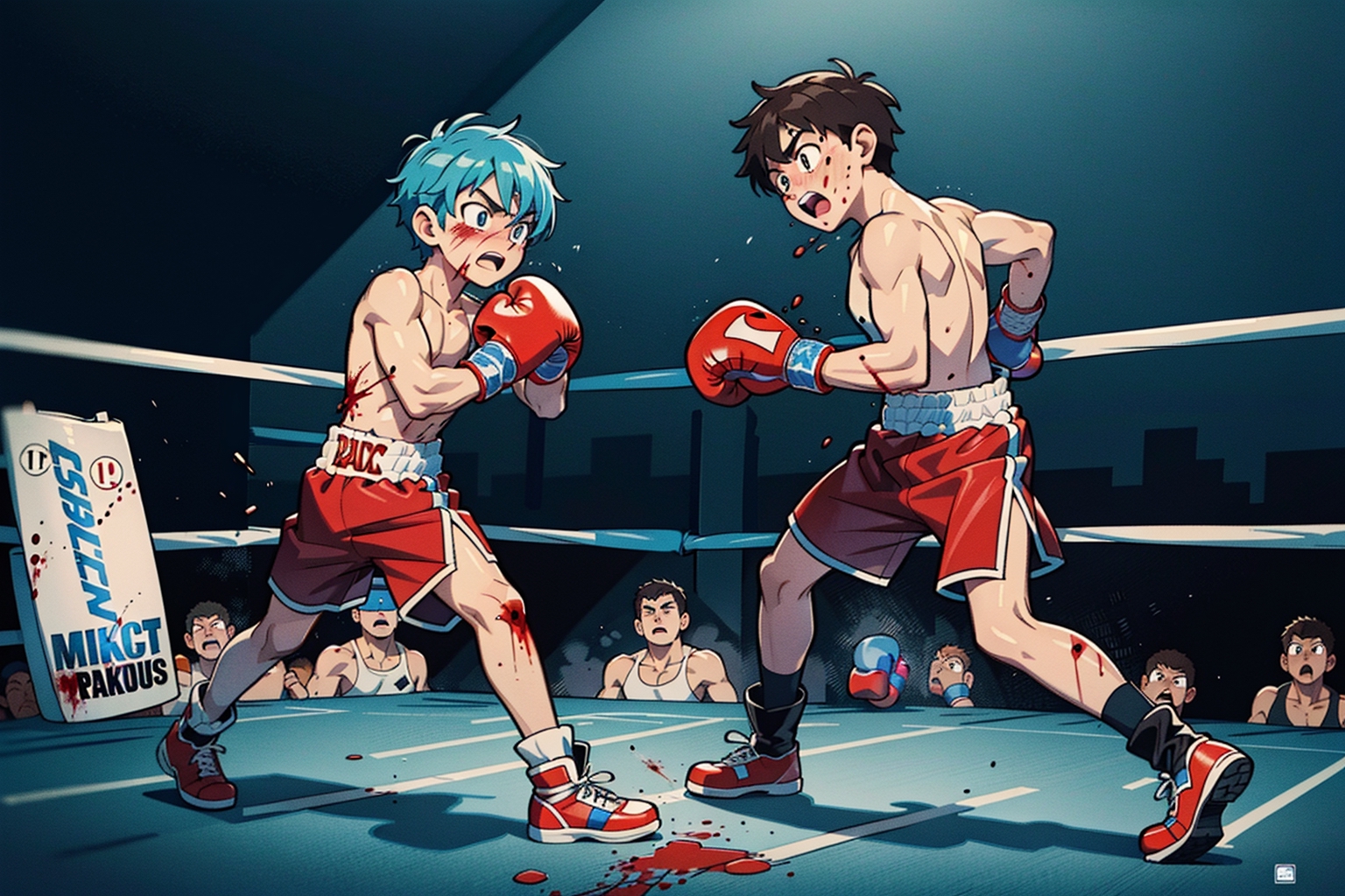 Two boys boxing match anime style