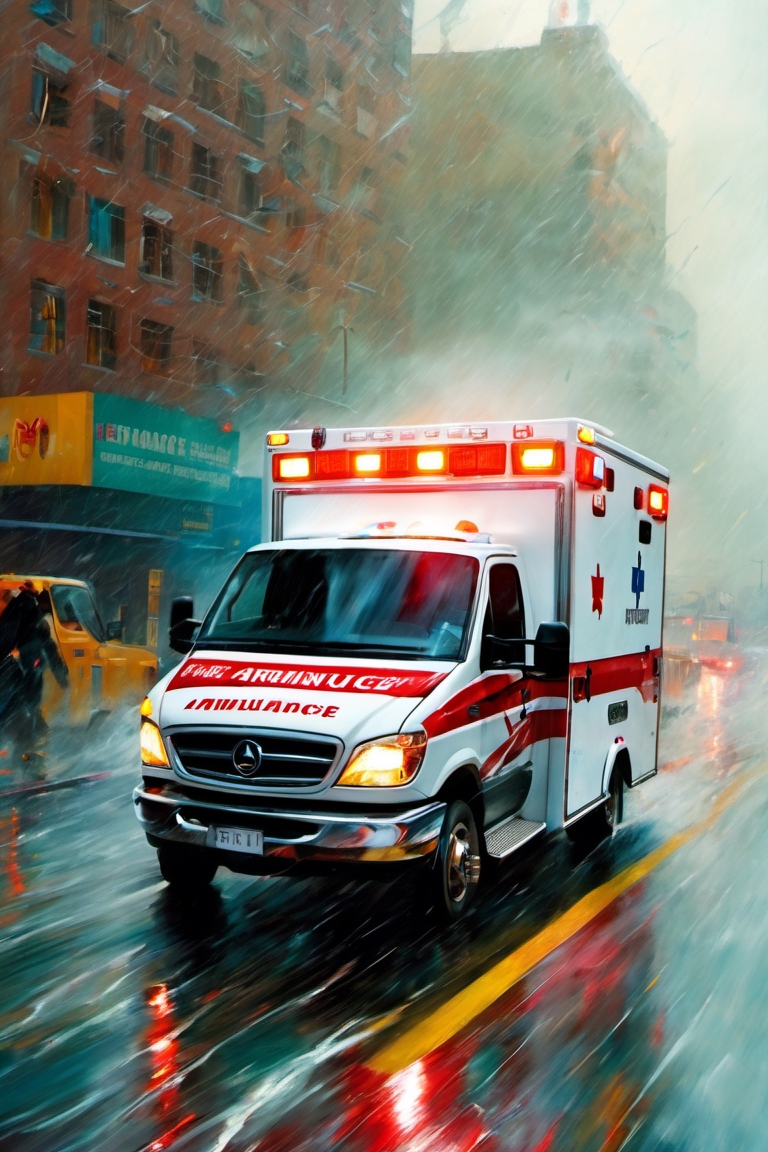 Ambulance circulating the streets at night, Wall Mural | Buy online at  Abposters.com