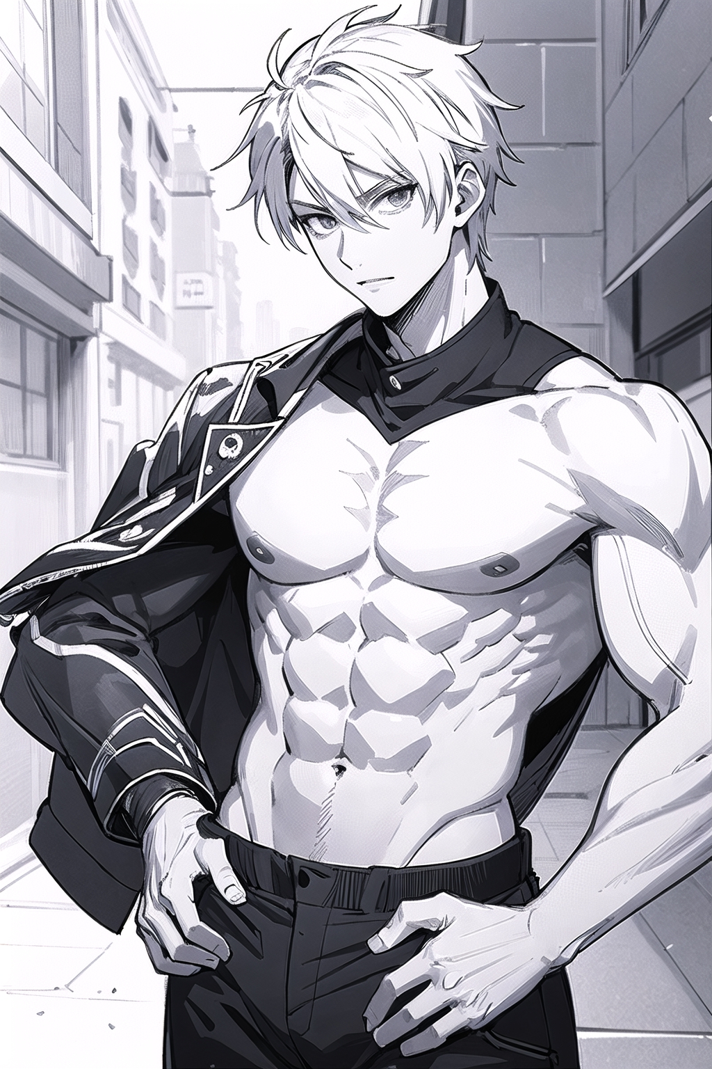 A handsome muscular anime Boy