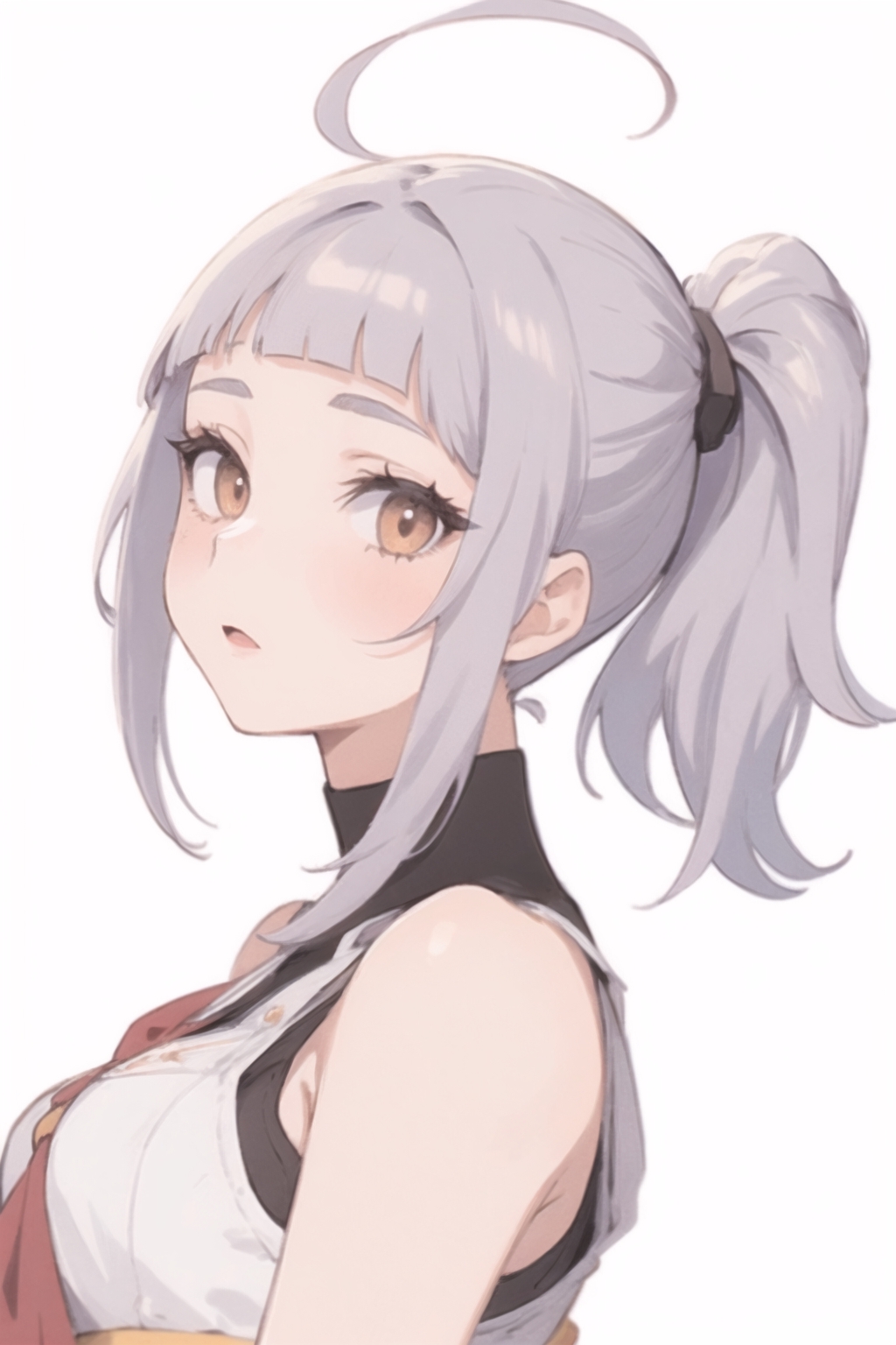 Anime girl in black dress with pink eyes and long lavender hair with bangs  on Craiyon