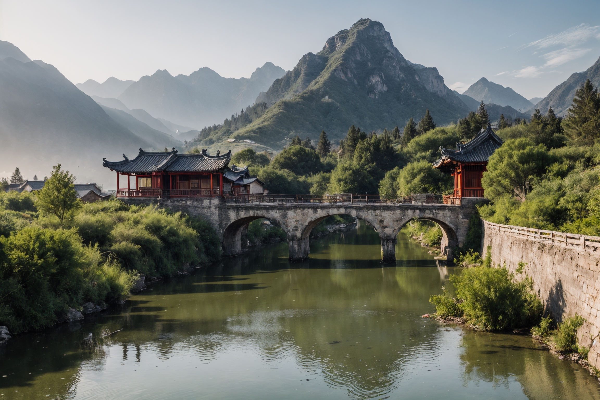 Mountains And Rivers Ancient Architecture Chinese Style Background